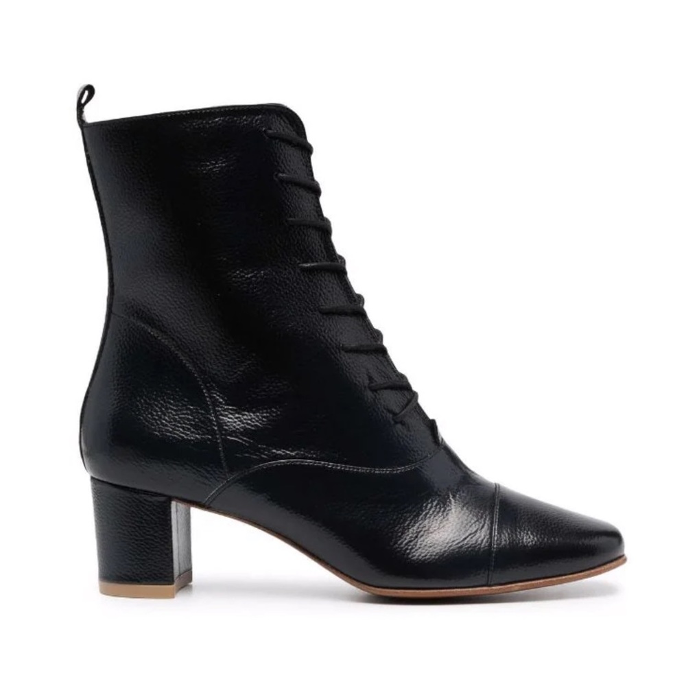 NWT By Far ‘Lada’ black tie-up bootie, size 38 (approx size 8), lambskin/leather